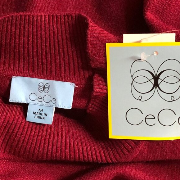 CeCe Womens Burgundy Mock Neck Sweater With Pearl Button‎ Cuffs M NWT - Picture 5 of 5